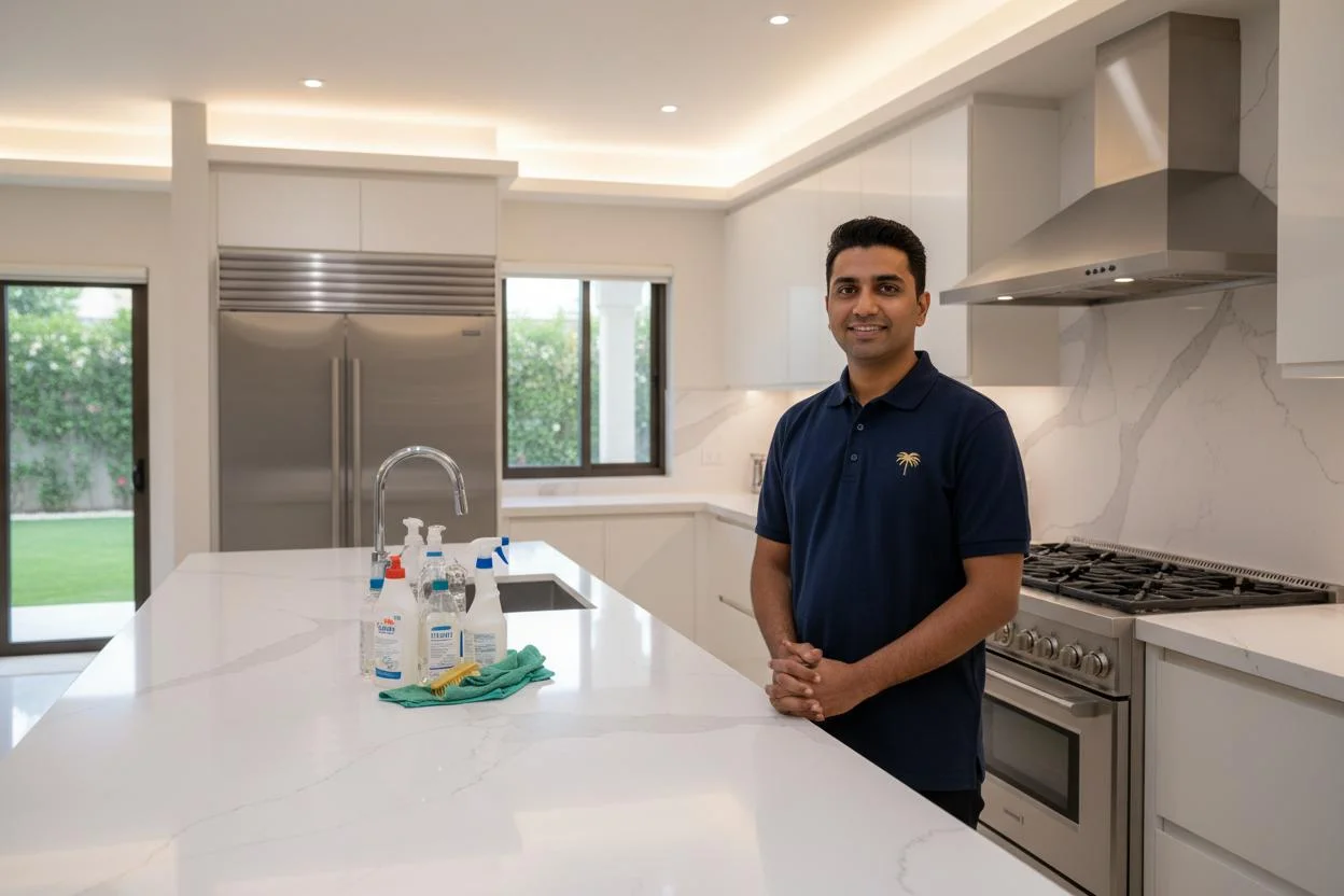 Immaculate modern kitchen after deep cleaning by Sea Palmz team