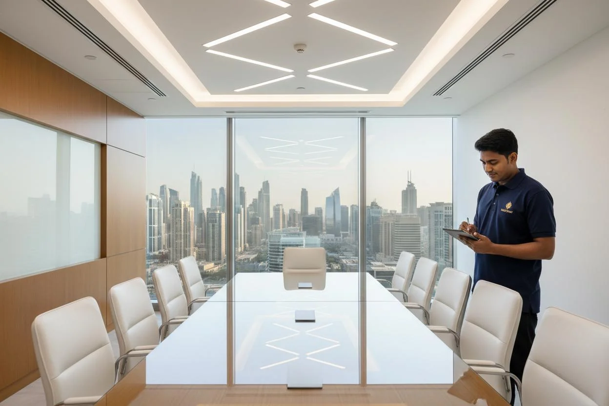 Pristine office conference room deep cleaned by Sea Palmz